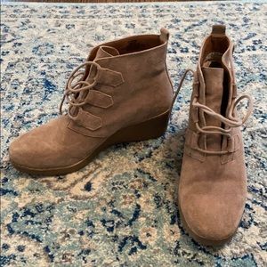 Lucky Brand lace up suede wedge. Barely worn.